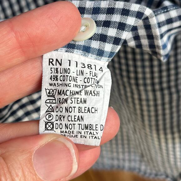 Billy Reid Men's Navy And White Check Print Button Down Shirt Size M - Picture 8 of 8